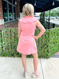 Coral Gold Button Dress