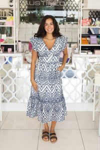 Blue Eyelet Midi Dress