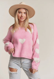 Lovely Hearts Sweater - Pink