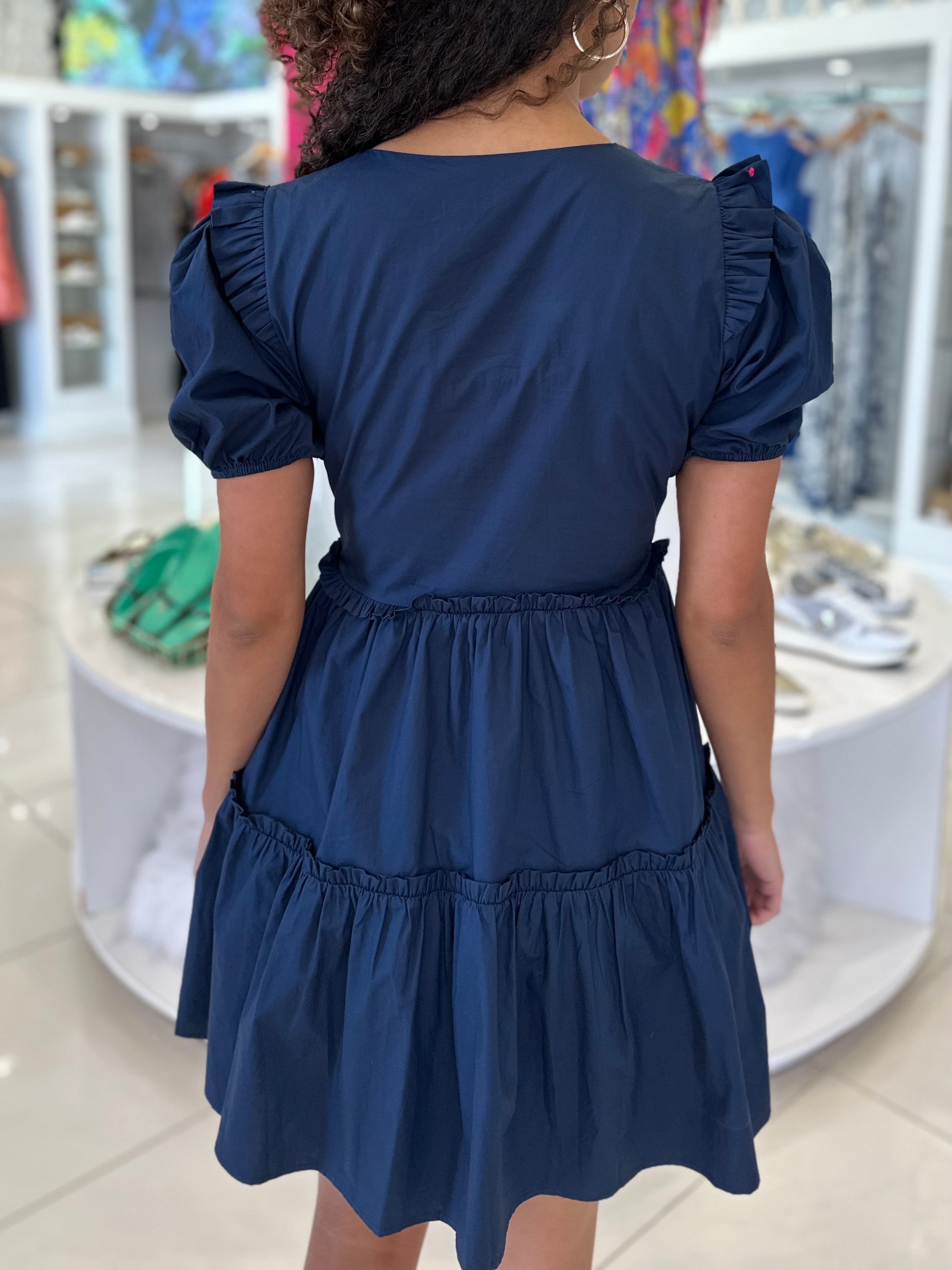 Poplin Tiered Dress - Navy