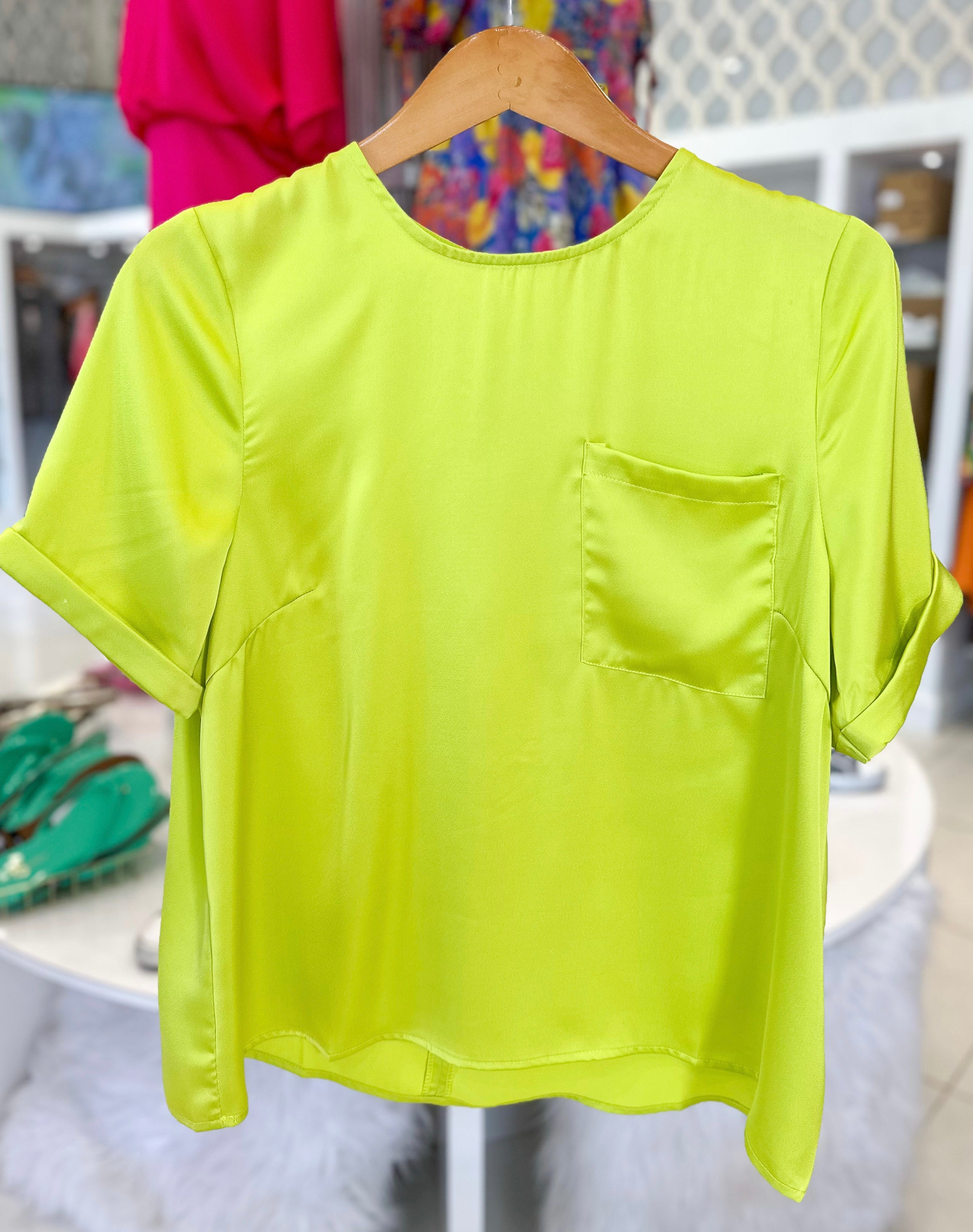 Satin Pocket Top - Lime