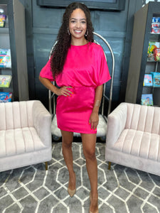 Satin Dress - Hot Pink