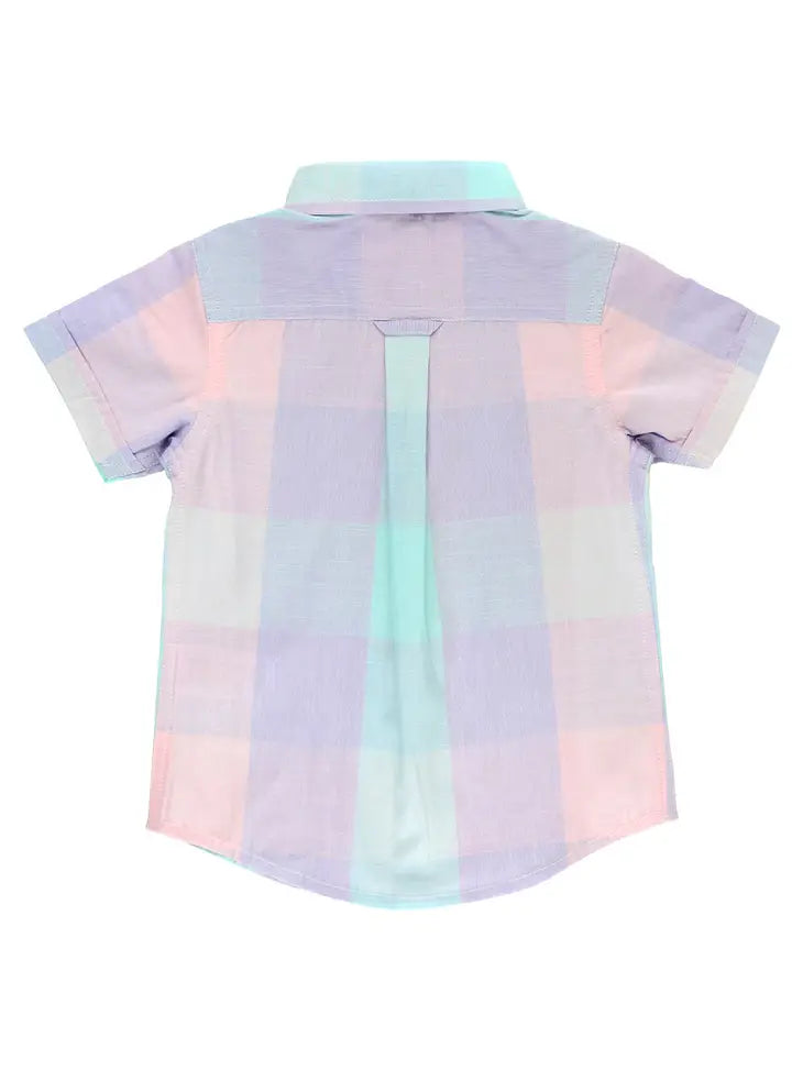 Cotton Candy Plaid Short Sleeve Button Down Shirt